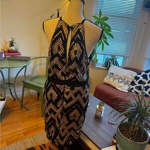 Leith Black and Gold Halter Dress